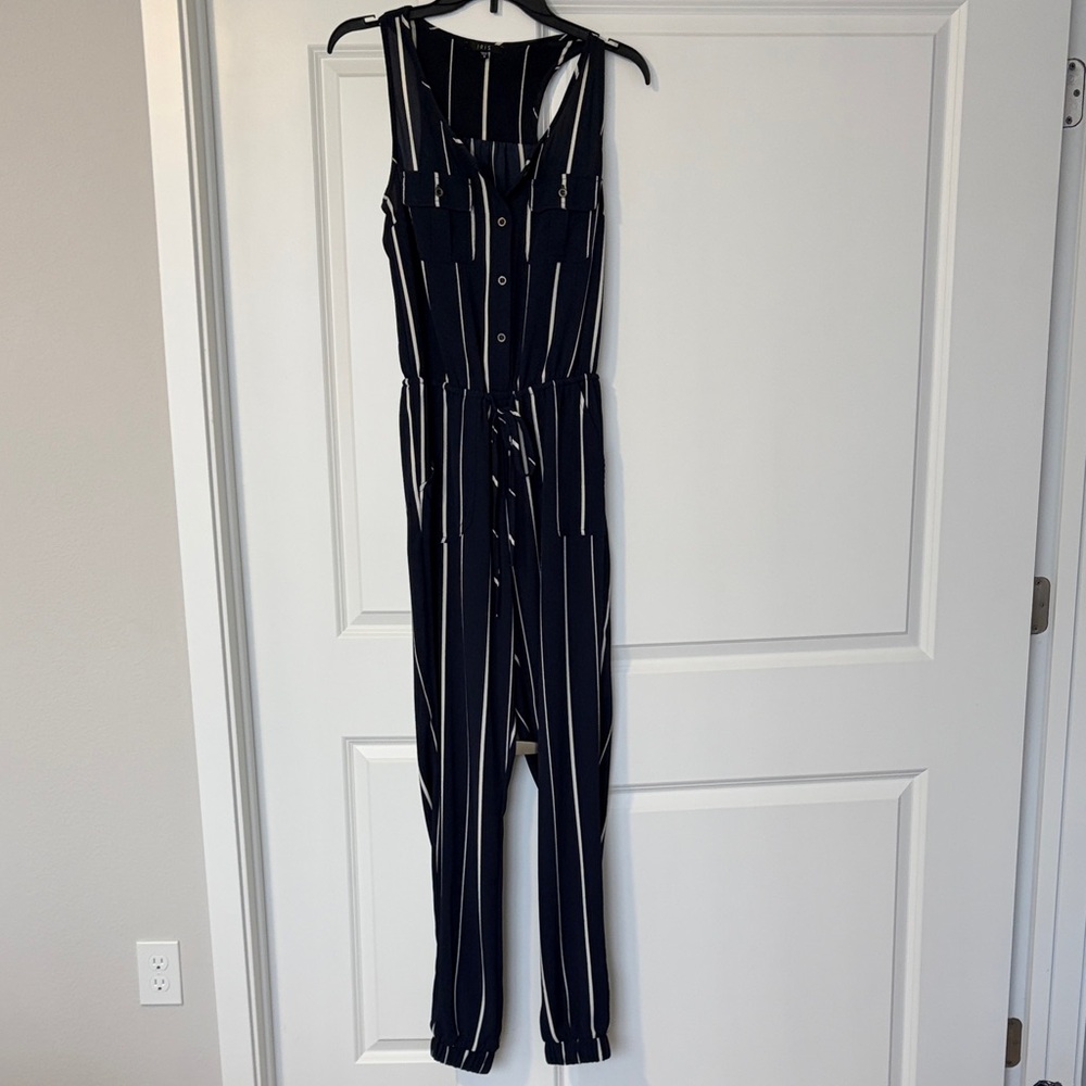 Iris Navy Blue Jumpsuit with White Stripes